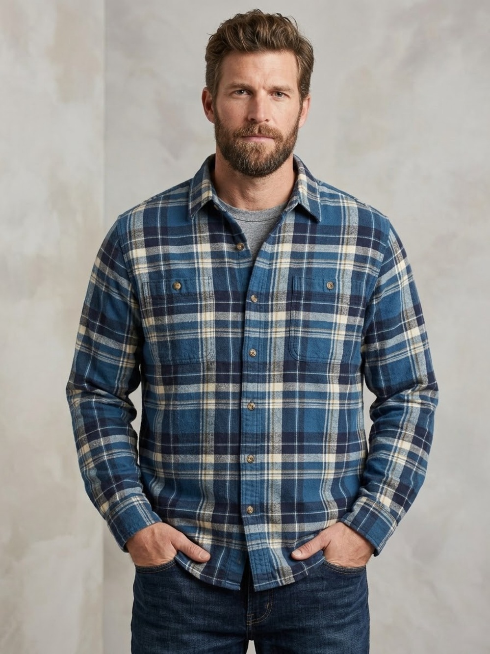 Sonoma Men's Blue & Cream Plaid Shirt Jacket